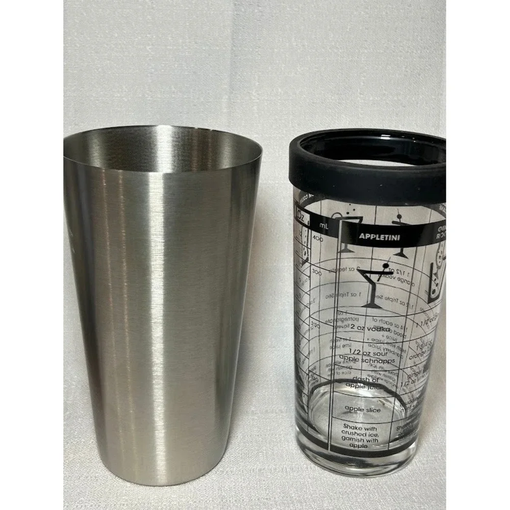 Outset Boston Cocktail Shaker Stainless Steel &‎ Glass 16 oz Recipe New